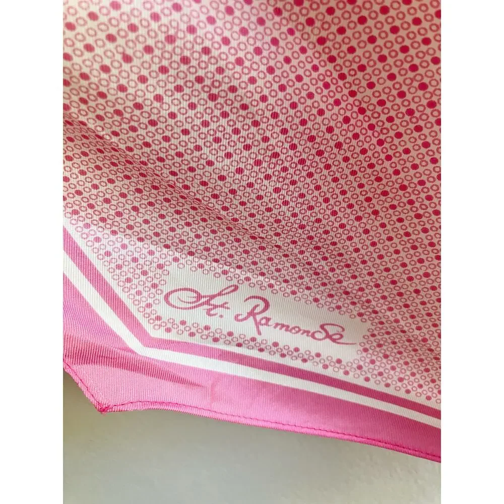 Vintage St. Ramonse Pink White Printed Rectangular Scarf Neck Kerchief Retro